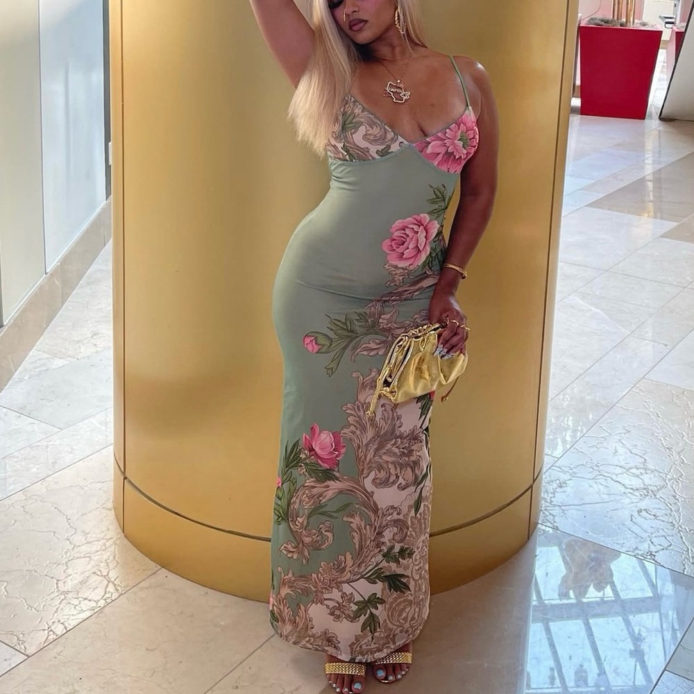 Tiger Mist Green Floral Maxi Dress